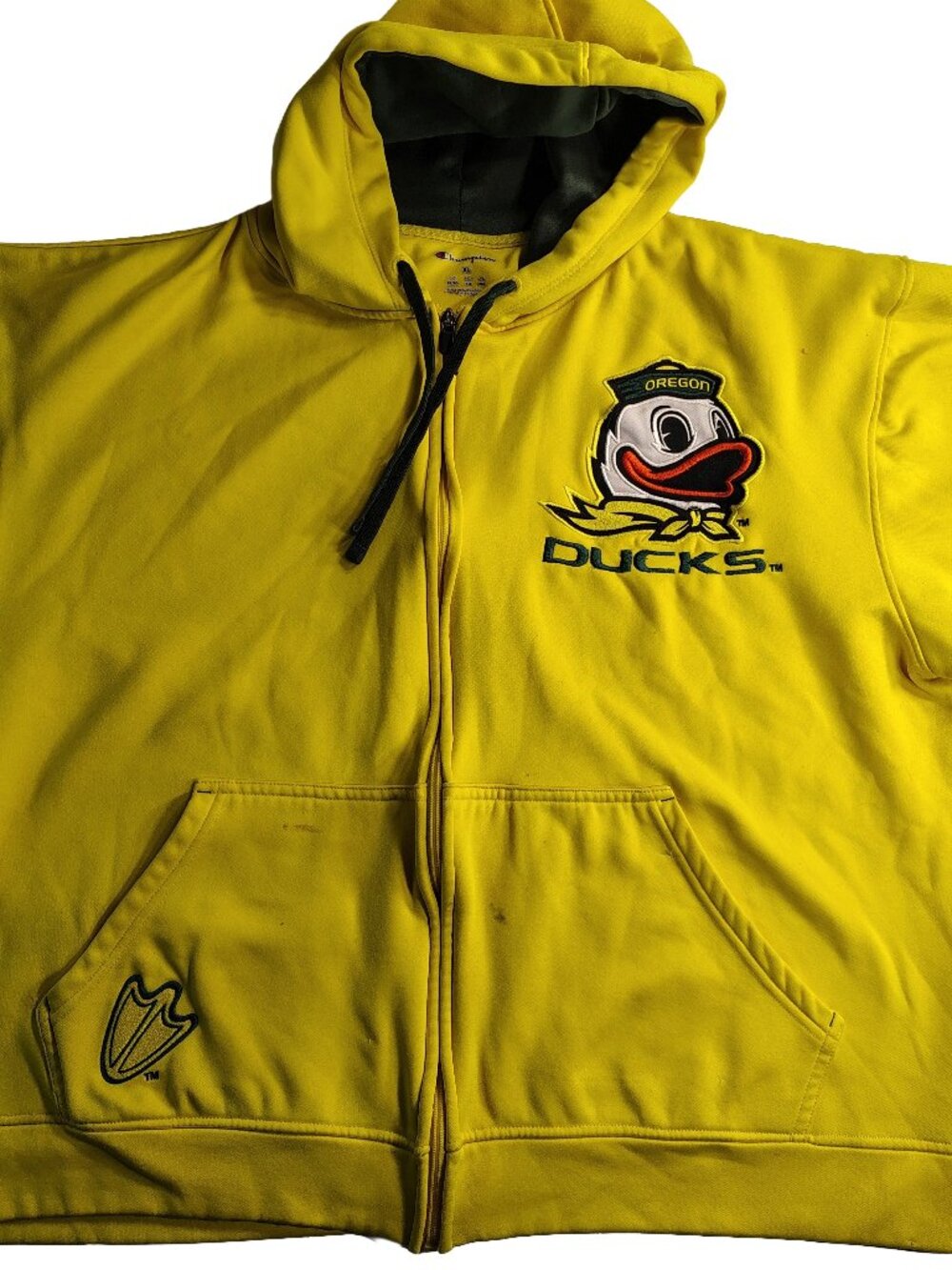 Men's Size XL Yellow Heavyweight Champion Brand Oregon Ducks Themed Hoodie
